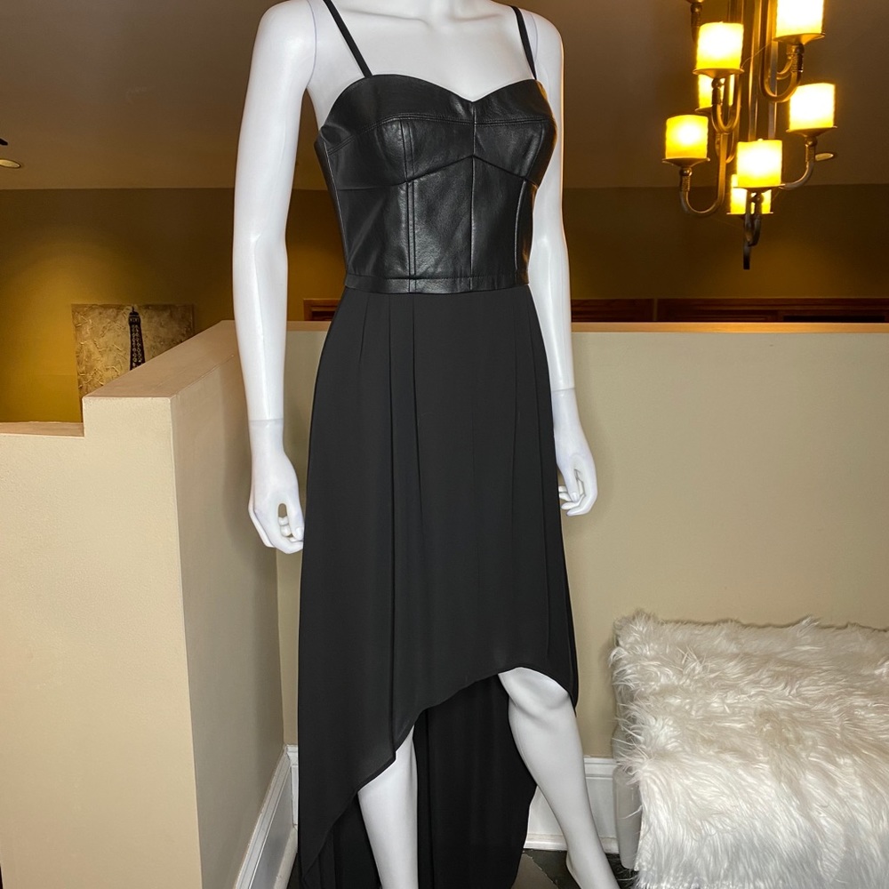 BCBGMAXAZRIA Leandra Leather Black Dress - Picture 3 of 16